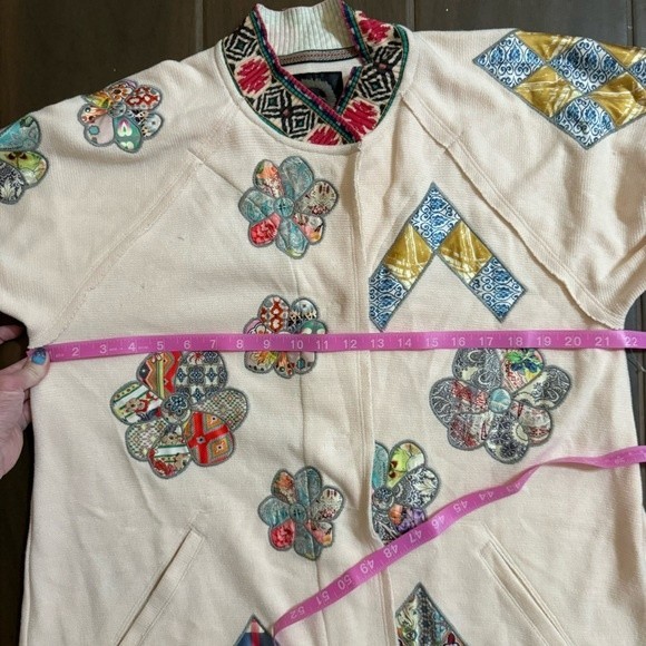 NWT Johnny Was Biya Glinda Cream Appliqué Quilt Mock Collar Duster Jacket S - Picture 13 of 17